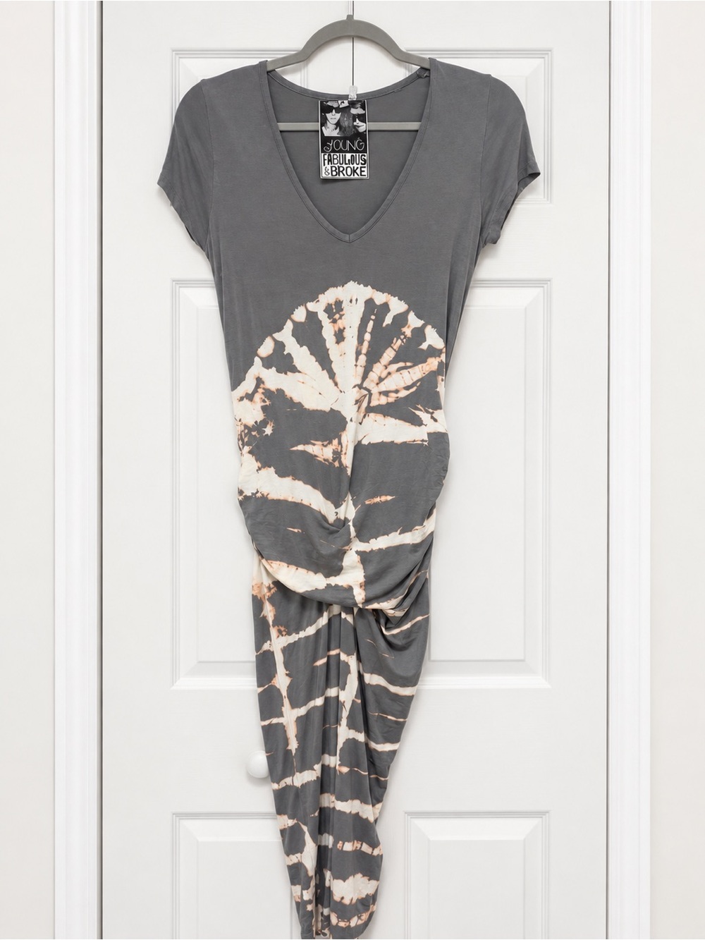 Young Fabulous & Broke Gray and Cream Tie-Dye V-Neck Dress
